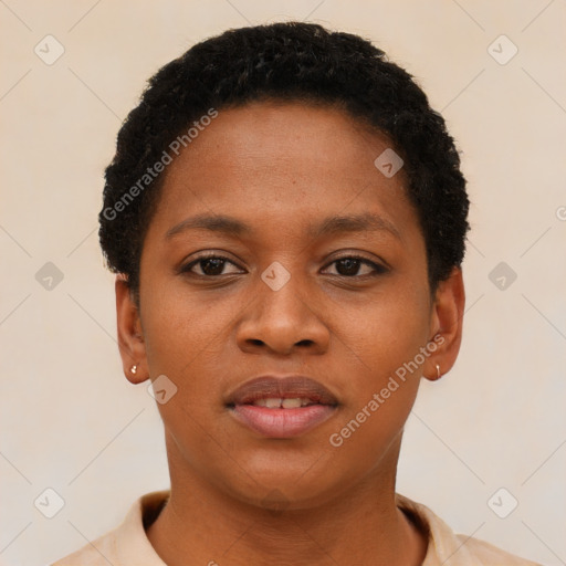Neutral black young-adult female with short  brown hair and brown eyes