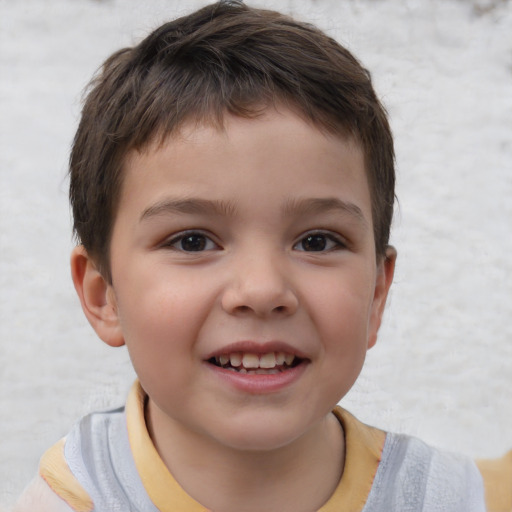 Joyful white child male with short  brown hair and brown eyes