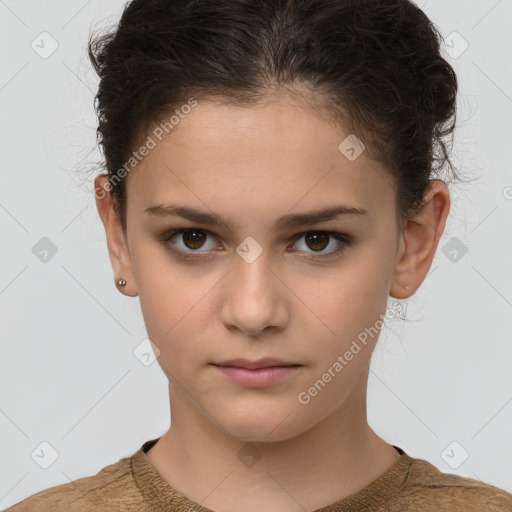 Neutral white child female with short  brown hair and brown eyes