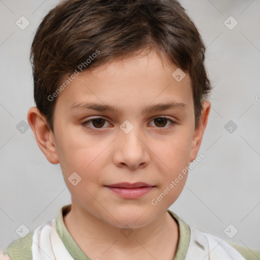 Joyful white child male with short  brown hair and brown eyes