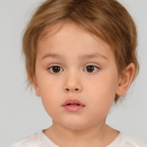 Neutral white child female with short  brown hair and brown eyes