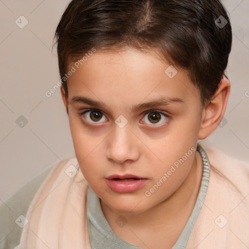 Neutral white child female with short  brown hair and brown eyes