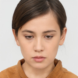 Neutral white young-adult female with short  brown hair and brown eyes