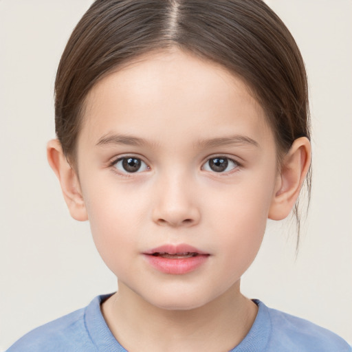 Neutral white child female with short  brown hair and brown eyes