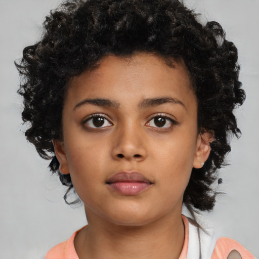 Neutral black child female with medium  brown hair and brown eyes