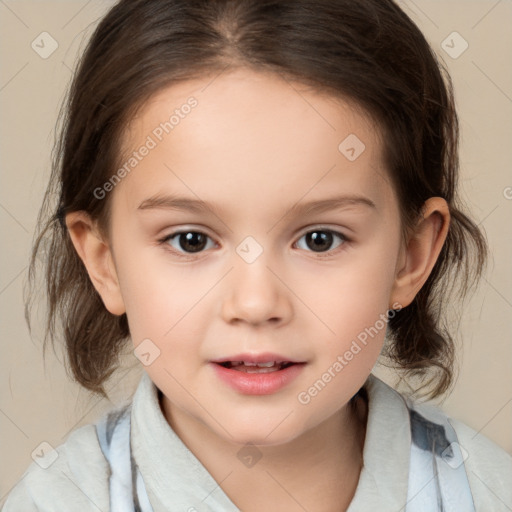 Neutral white child female with medium  brown hair and brown eyes