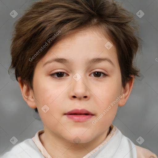 Neutral white young-adult female with short  brown hair and brown eyes