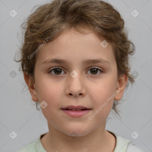 Neutral white child female with medium  brown hair and brown eyes