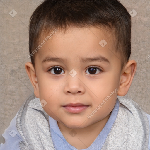 Joyful white child male with short  brown hair and brown eyes