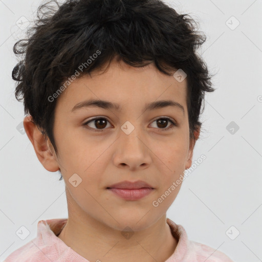 Neutral white child female with short  brown hair and brown eyes