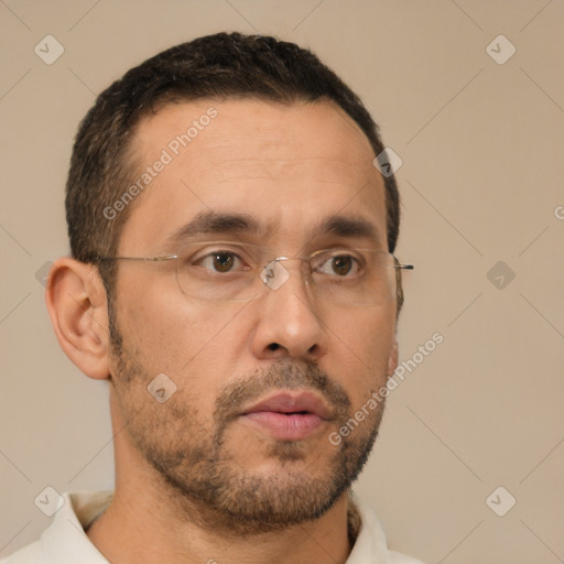 Neutral white adult male with short  brown hair and brown eyes