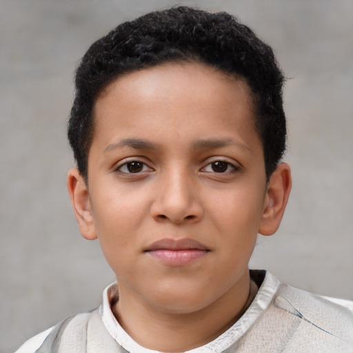 Neutral latino child female with short  brown hair and brown eyes
