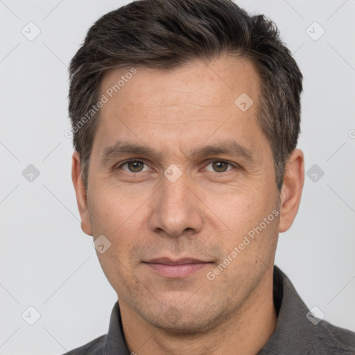 Neutral white adult male with short  brown hair and brown eyes