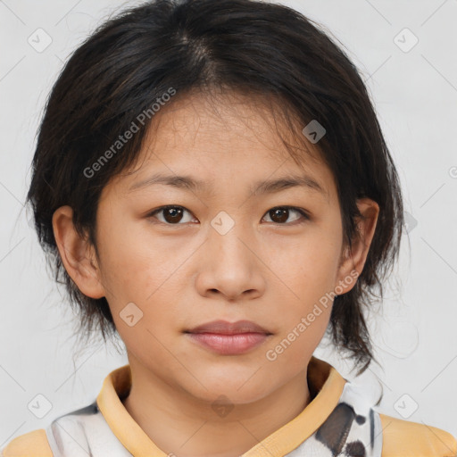 Neutral asian young-adult female with medium  brown hair and brown eyes