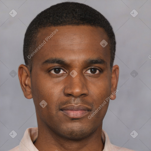 Neutral black young-adult male with short  brown hair and brown eyes