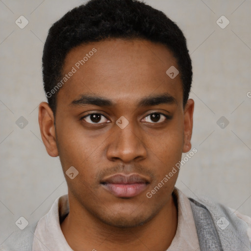 Neutral latino young-adult male with short  brown hair and brown eyes