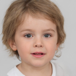 Neutral white child female with medium  brown hair and blue eyes