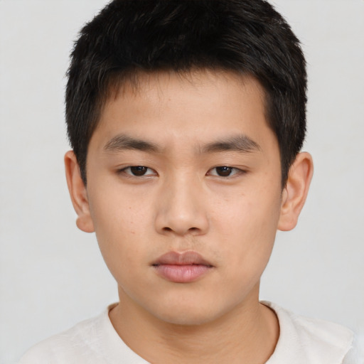 Neutral asian young-adult male with short  brown hair and brown eyes