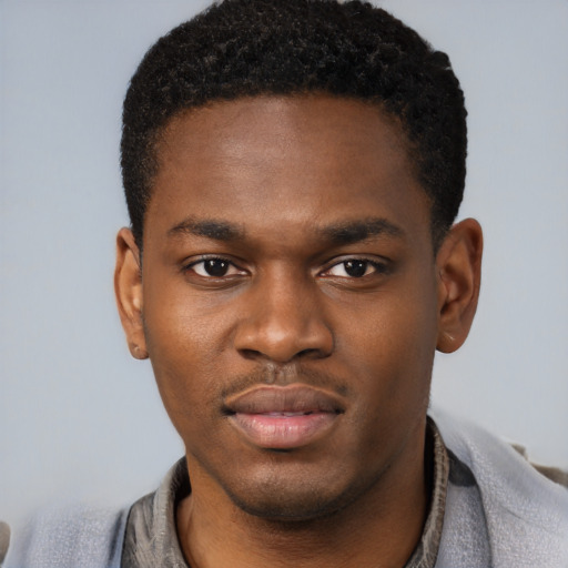 Neutral black young-adult male with short  brown hair and brown eyes