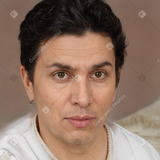 Neutral white adult male with short  brown hair and brown eyes