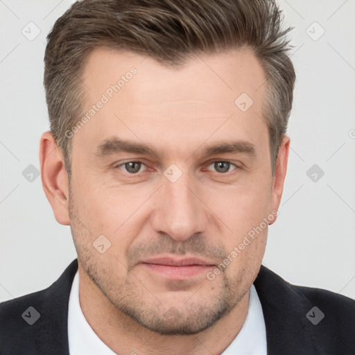 Neutral white adult male with short  brown hair and brown eyes