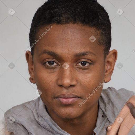 Neutral black young-adult male with short  brown hair and brown eyes