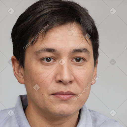 Neutral white adult male with short  brown hair and brown eyes