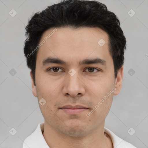 Neutral asian young-adult male with short  black hair and brown eyes