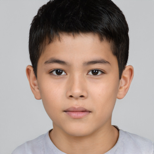 Neutral asian child male with short  brown hair and brown eyes