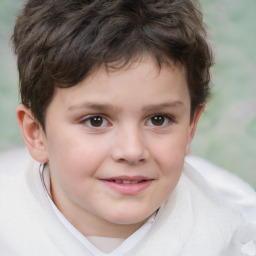 Joyful white child male with short  brown hair and brown eyes