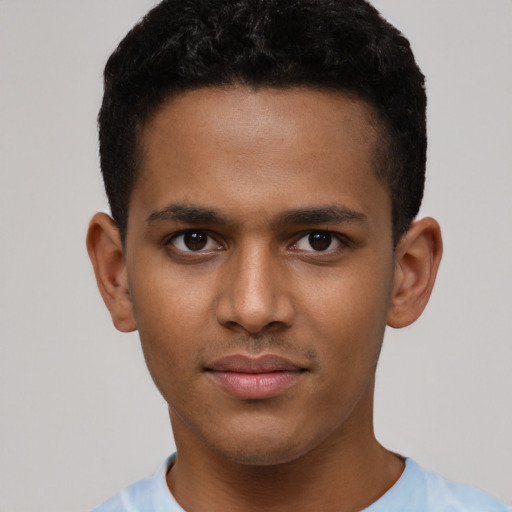 Neutral latino young-adult male with short  brown hair and brown eyes