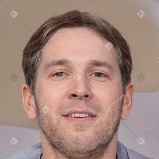 Neutral white adult male with short  brown hair and brown eyes