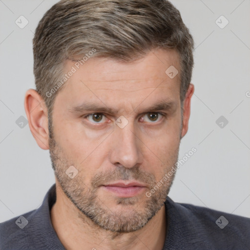 Neutral white adult male with short  brown hair and brown eyes