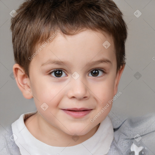 Joyful white child male with short  brown hair and brown eyes