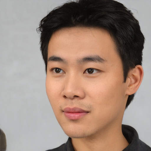 Neutral asian young-adult male with short  black hair and brown eyes