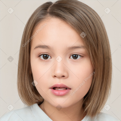 Neutral white child female with medium  brown hair and brown eyes