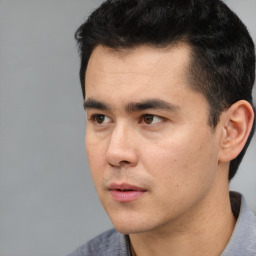 Neutral asian young-adult male with short  black hair and brown eyes