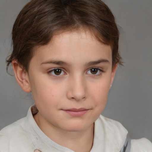 Neutral white child female with short  brown hair and brown eyes