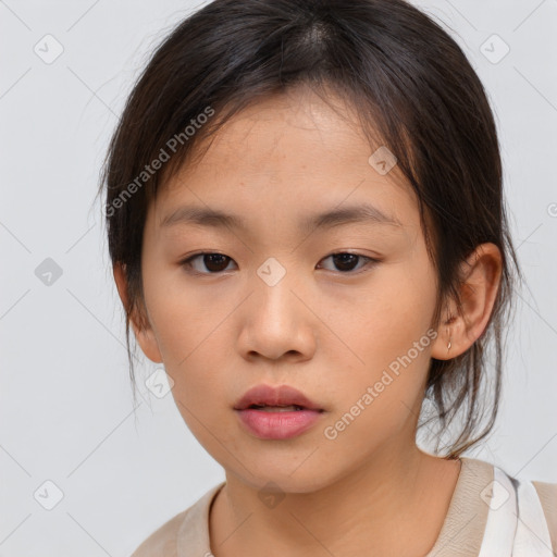 Neutral asian child female with medium  brown hair and brown eyes