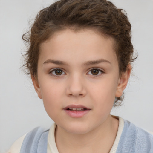 Neutral white child female with short  brown hair and brown eyes