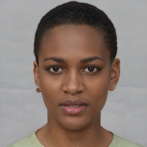 Neutral black young-adult female with short  brown hair and brown eyes