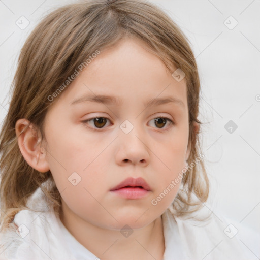 Neutral white child female with medium  brown hair and brown eyes