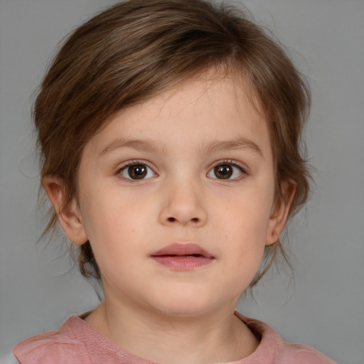 Neutral white child female with medium  brown hair and brown eyes