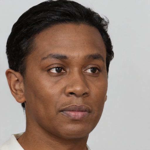 Neutral black young-adult male with short  brown hair and brown eyes