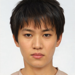 Neutral asian young-adult male with short  brown hair and brown eyes