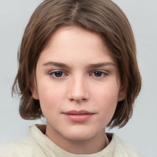 Neutral white child female with medium  brown hair and brown eyes