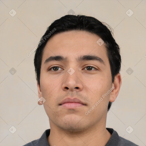 Neutral asian young-adult male with short  black hair and brown eyes