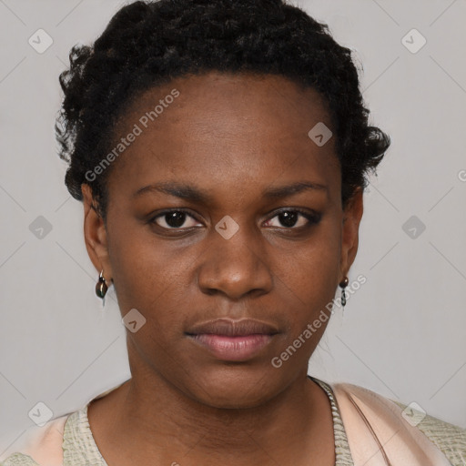 Neutral black young-adult female with short  brown hair and brown eyes