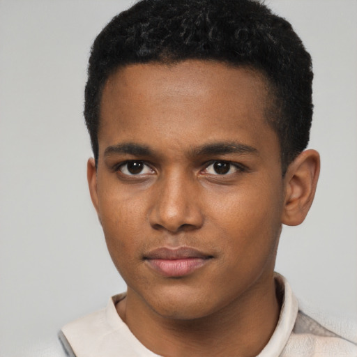 Neutral latino young-adult male with short  brown hair and brown eyes