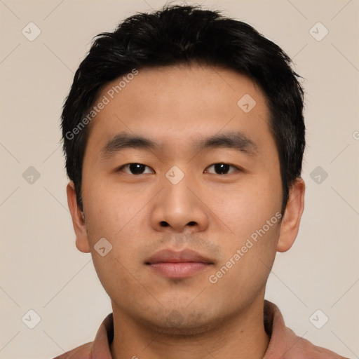 Neutral asian young-adult male with short  black hair and brown eyes